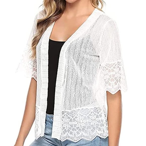 En Creme - Cardigan Short Sleeve Open Front Top - Picture 1 of 3